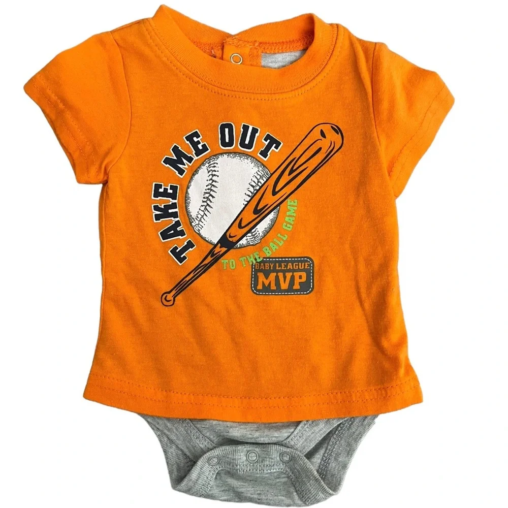 Lot of (4) Newborn Baby Boy One Pieces - Carters Circo‎ & Faded Glory - Sports!